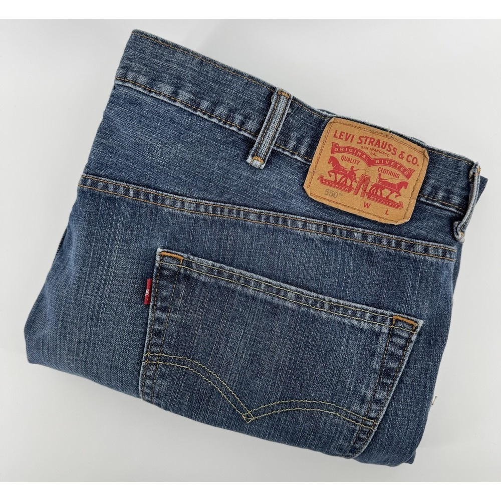 Levi's 550 Size 44x27 Blue Denim Jeans Regular Fit Straight Leg Red Tab